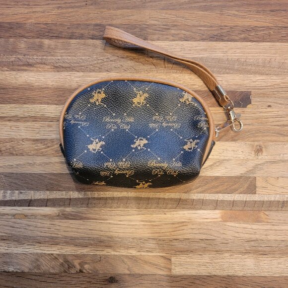 Beverly Hills Polo Club Signature Print Brown/Tan Zip Wristlet Purse - Picture 10 of 12